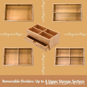 Bamboo Cosmetic Storage <b>Box</b> With Drawer Natural Wood Color Desktop Organizer <b>Makeup</b> Holder - Product Image 4