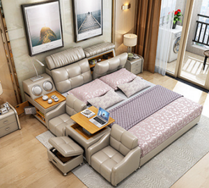 Cadre de lit King moderne et luxueux avec rangement Ensemble de meubles de chambre à coucher rembourrés en bois et en cuir pour chambre de luxe - Product Image 6