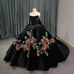Jancember 6708 Traditional Black Velvet Flower Evening Party Ball Gown - Product Image 1