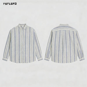 Men Plus Size Stripe Linen Shirt Long Sleeve <b>Button</b> Up Relaxed Fit Casual Breathable Summer Beach Shirt - Product Image 5
