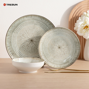 Juego de Vajilla de Porcelana de Lujo TRESUN, 12 Piezas, Estilo Gris, Platos y Tazones con Impresión Subesmalte en Cerámica, Venta Directa de Fábrica - Product Image 2