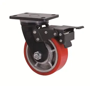 8 inch Thêm nhiệm vụ nặng nề Caster bánh xe 1800kg Tải công suất đôi bóng mang PU trên gang nhà máy máy móc Sử dụng bán lẻ mới