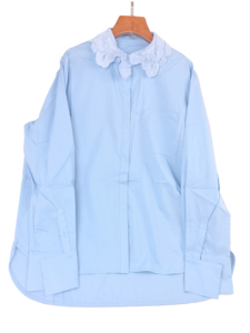 Camicia Oversize di Lusso per Donna in Misto Cotone <span class=keywords><strong>Blu</strong></span> Cielo, Morbida al Tatto, con Colletto Peter Pan in <span class=keywords><strong>Pizzo</strong></span>, Maniche Lunghe e Orlo Curvo - Product Image 3