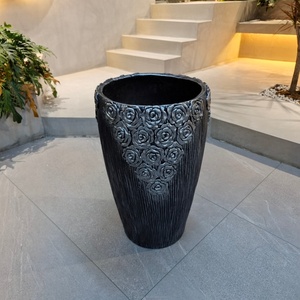 Eco-Friendly Matte Fiber Glass Bonsai <b>Planter</b> Set Stylish Embossed Design Indoor/Outdoor Ceramic Flower <b>Pot</b> Drainage Holes 20L - Product Image 4