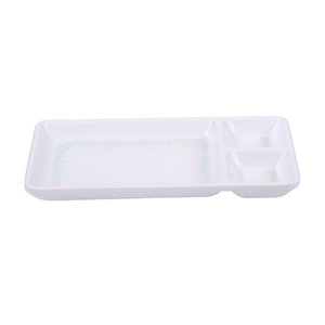 <span class=keywords><strong>Assiette</strong></span> rectangulaire en mélamine blanche à <span class=keywords><strong>trois</strong></span> <span class=keywords><strong>compartiments</strong></span>, nouveau design - Product Image 1