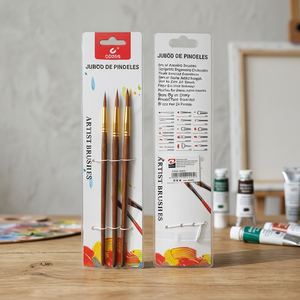 Pinceaux d'artiste Conzn, lot de 3 pinceaux à huile à pointe fine, manche en bois, virole en plastique, pour le dessin, fournitures artistiques, 24 pièces par plateau - Product Image 4