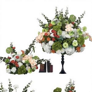 Fleurs artificielles en soie réalistes faites à la main, dégradé vert, blanc, orange, style tropical, décoration florale pour fond de mariage - Product Image 1