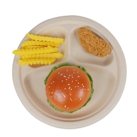 Vente en gros Assiette biodégradable 9 "à 3 compartiments Plateau à vaisselle Assiette ronde à bagasse de canne à sucre