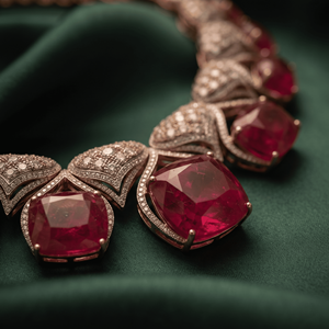 Luxury Rose Gold Plated Cubic Zirconia <b>Ruby</b> Red Gemstone Imitation <b>Necklace</b> Ideal Choice for Women Bridal Wedding Wear - Product Image 3