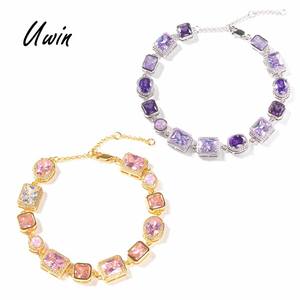 Uwin collezione di cristallo Baby rosa gemma catena ametista CZ Bling bracciale Vintage viola opale gioielli alla moda per donna uomo - Product Image 1