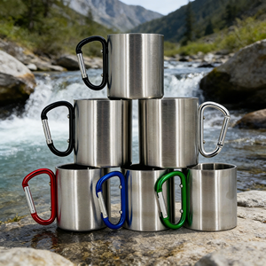 Tasse de camping en acier inoxydable de haute qualité <span class=keywords><strong>avec</strong></span> mousqueton, tasse à café de voyage à double paroi en acier inoxydable <span class=keywords><strong>avec</strong></span> poignée 200 ml 300 ml - Product Image 2