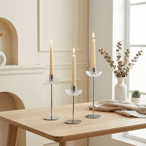 Ensemble <span class=keywords><strong>de</strong></span> 3 chandeliers en verre et métal, support <span class=keywords><strong>de</strong></span> bougie à tige fine pour dîner romantique - Product Image 2