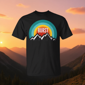 T-shirt Burst Vintage Retro Sunset con design Black Mountain, vestibilità unisex - Product Image 3
