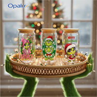 Autocollant de transfert UV DTF pour gobelet de 16 oz, série de dessins animés de Noël américains, en matériau PET, couleurs vives, style festif, facile et lisse