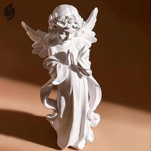 <span class=keywords><strong>Statua</strong></span> di Angelo in Resina Bianca Opaca Personalizzata, Scultura di Angioletto in Preghiera per Matrimoni e Decorazione d'Interni - Product Image 2