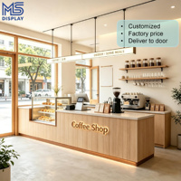 Meubles de café commerciaux, comptoir de bar à café personnalisé avec logo LED et évier de travail