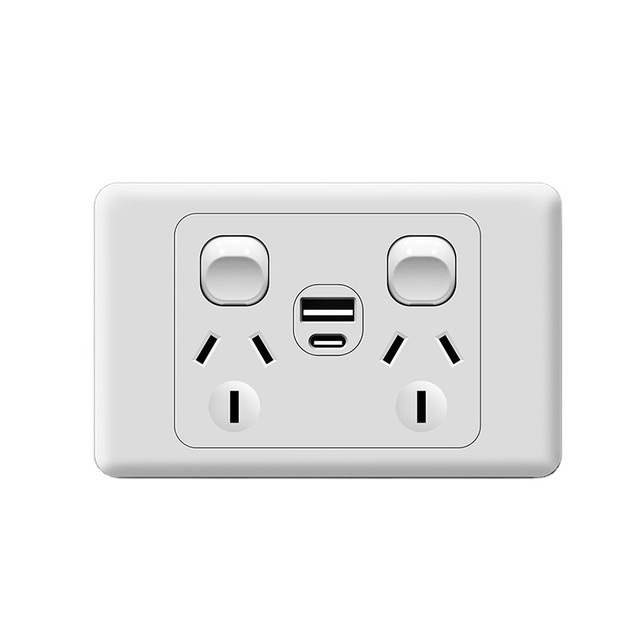 Australian Standard Horizontal 2Gang 3/6 Hole 10A Switch Socket SAA Certified Flame-retardant PC Wall Switches Double-Control