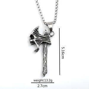 Collar con colgante de acero inoxidable para hombre con diseño de hacha y calavera en 3D, joyería de moda punk, regalo de uso diario para él - Product Image 5