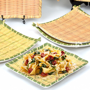 Juego de platos cuadrados de bambú tejido, plato rectangular de melamina para uso en hoteles, comida y fiestas. - Product Image 4