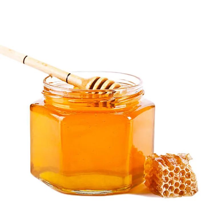 Hexagon Honey Jar Pot 60ml 85ml 120ml Glas leer klares Honig glas mit Holz schöpf löffel