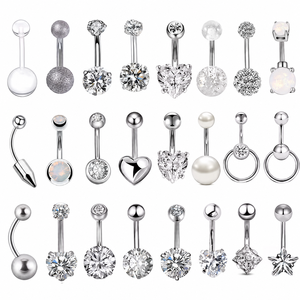 CRYSPURE 14g Piercings de nombril en acier inoxydable pour femme, avec pendentif cœur en CZ, opale et perle, bijoux de corps tendance - Product Image 1