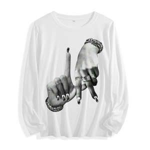 Stylish <b>Long</b> <b>Sleeve</b> T-Shirt Soft Cotton Spandex Breathable Fitted Multi Colors Size XL Casual <b>Top</b> with Hands & Jewelry Graphic - Product Image 4
