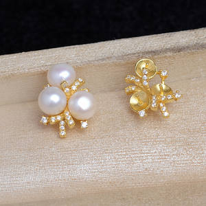 Accesorios para Joyería de Perlas, Bandeja para Aretes de Plata S925 con Trébol de la Suerte, Semi-Acabada, Bandeja Inferior 4-5, JG5941, Tamaños de Perlas de 3mm y 6mm - Product Image 2