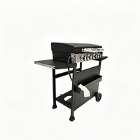 Grill à gaz à surface plate, barbecue au propane, cuisson en plein air, acier inoxydable, revêtement en poudre noire, avec tables latérales, 4 brûleurs