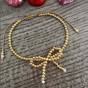 Woven <b>Bracelet</b> Fashion Sweet Bow Gold Bead Handwoven <b>Bracelet</b> for Women Uionen 2266 - Product Image 2