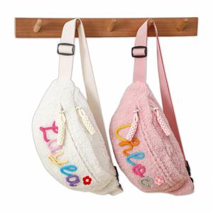 Custom Name Waist <b>Bag</b>, Hand Embroidered <b>Fluffy</b> Casual Crossbody <b>Bag</b>, Gift for Girls, Women Makeup Pouch, Travel Shoulder Case - Product Image 1