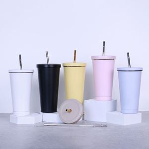 Custom Logo Double Wall Vacuum Insulated 304 Stainless Steel Coffee Tumbler 500ml <b>Reusable</b> Coffee Tumblr <b>Cup</b> With Straw - Product Image 1