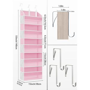 Pink Over The Door Organizer 15 Compartment <b>Hanging</b> <b>Storage</b> With Mesh Pockets For Bedroom Bathroom Kids Room - Product Image 6