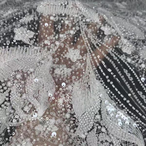 Nouvelle arrivée, dentelle <span class=keywords><strong>de</strong></span> mariage <span class=keywords><strong>de</strong></span> luxe, dentelle lourde à <span class=keywords><strong>gros</strong></span> motifs floraux, tissu en dentelle pour robe <span class=keywords><strong>de</strong></span> mariée - Product Image 5