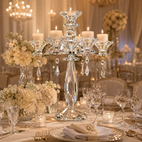 Candélabre de luxe en cristal argenté fait main, centre de table de mariage élégant, porte-bougie en verre à facettes pour événements, fêtes et maison