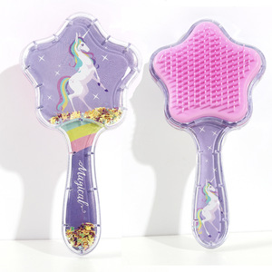 Brosse <span class=keywords><strong>à</strong></span> cheveux étoile <span class=keywords><strong>à</strong></span> cinq branches <span class=keywords><strong>licorne</strong></span> brillant Quicksand coussin d'air peigne Massage antistatique coiffure peigne <span class=keywords><strong>à</strong></span> cheveux pour enfants - Product Image 2