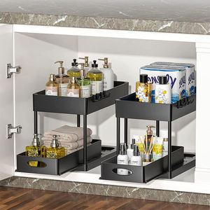 2 Tier Under Cabinet <b>Kitchen</b> Cabinet Organizer Under Shelf Storage <b>Basket</b> <b>Pull</b> <b>Out</b> Under Sliding Cabinet <b>Basket</b> Organizer - Product Image 2