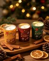 Ensemble cadeau de bougies parfumées en céramique de luxe classiques de Noël, boîte de bougies aromatiques festives pour la décoration et les cadeaux de Noël