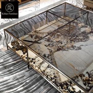 <span class=keywords><strong>Table</strong></span> basse italienne <span class=keywords><strong>de</strong></span> luxe en marbre pour salon avec structure en métal et acier inoxydable <span class=keywords><strong>Table</strong></span> basse carrée avec dessus en verre trempé <span class=keywords><strong>Table</strong></span> à thé - Product Image 3