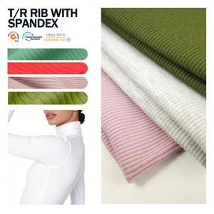 Tela Elástica de Spandex 2x2, Resistente, Popular al por Mayor, Tela de Canalé con Spandex para Chaquetas y Abrigos - Product Image 1