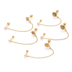 YW 18K Chapado en oro de acero inoxidable Zirconia cúbica <span class=keywords><strong>Doble</strong></span> colgante Oreja Cartílago Stud Helix Piercing Pendientes Stud - Product Image 3