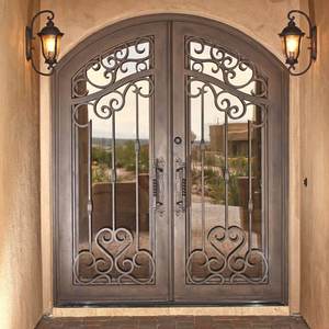 CBMMart Porte extérieure en bois de chêne massif au design traditionnel avec portes d'entrée extérieures à double vitrage obscures - Product Image 4