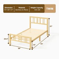 Combohome Nipe 75x38x37in Cadre de lit de luxe avec tête de lit réglable, style bohème unique, bois de pin, naturel