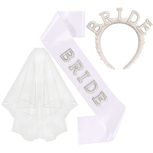 Nouvel ensemble de voile de mariée en satin perlé avec bandeau et couronne à lettres pour fête de <span class=keywords><strong>mariage</strong></span>, voiles de mariée de haute qualité - Product Image 2