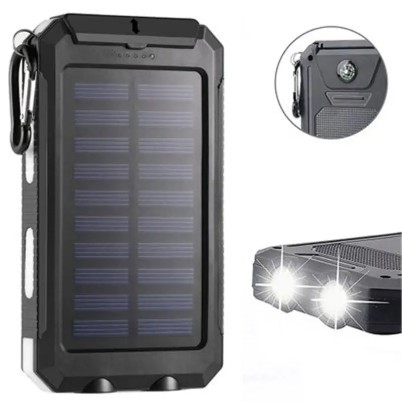 Carregador solar 30000mah 20000mah usb li-polímero, à prova d' água, carregador de bateria solar de viagem com lanterna led