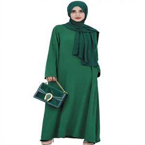 Women Modest Abaya Long Sleeve Round Neck Floor Length Solid Color <b>Loose</b> Fit Daily Wear Middle East Style Polyester <b>Dress</b> - Product Image 1