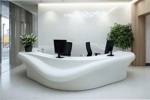 Modern Oval Reception <b>Desk</b> Solid Surface Glossy Minimalist Office Furniture for Commercial Use - Product Image 6