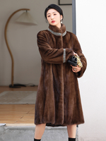 Damen Winter Luxus Casual Oberbekleidung Großhandel 100% Echt Nerz Pelz Langer Mantel mit Stehkragen und Polyester futter