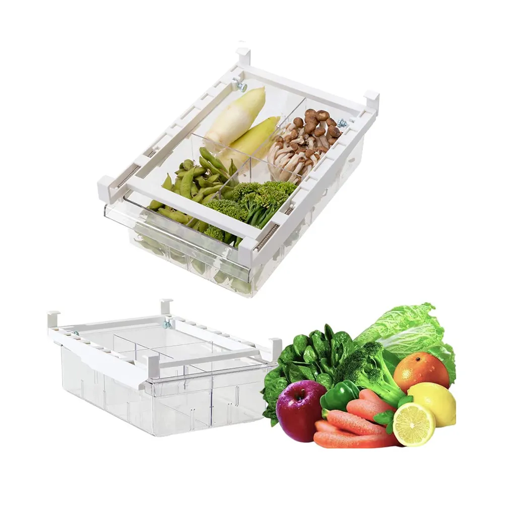 Cajón retráctil extraíble transparente para frigorífico, cajón de almacenamiento de huevos de frutas con divisor