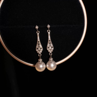 Boucles d'oreilles pendantes S925 en argent sterling plaqué argent avec perles d'eau douce et moissanite taille brillant, style dentelle française, tendance pour femme