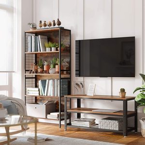 Table de salon Vintage marron foncé, Design <span class=keywords><strong>industriel</strong></span>, cadre métallique, Grain de bois, <span class=keywords><strong>meuble</strong></span> <span class=keywords><strong>TV</strong></span>, Console - Product Image 6